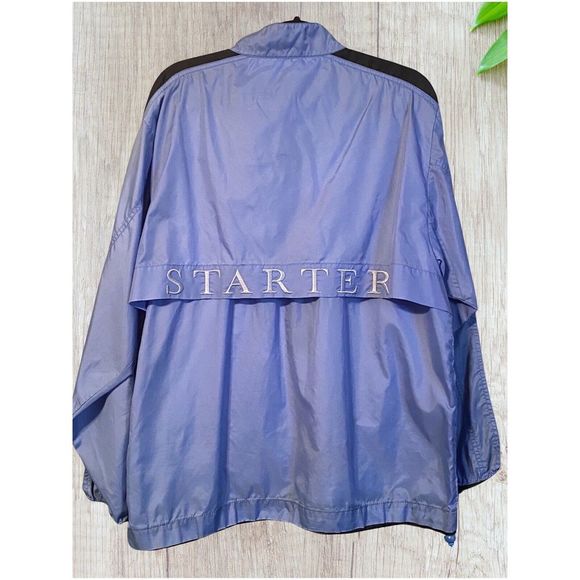 Y2K Starter Adult Sz Med‎ Windbreaker 1/4 Zip Popover Jacket Blue Hooded - Picture 2 of 11